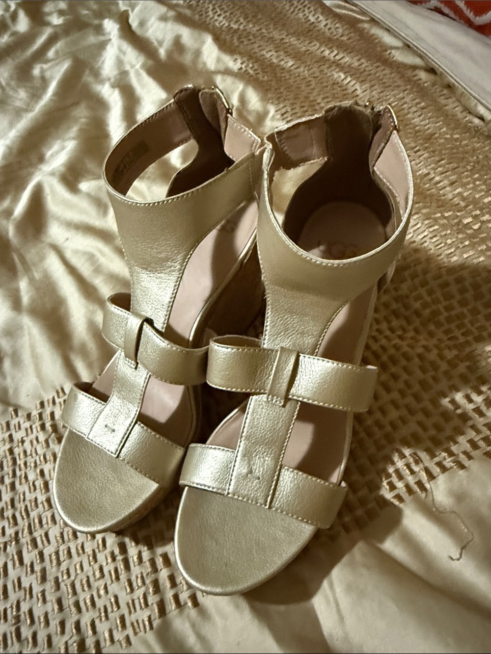 UGG Metallic Gold Strappy Block Heel Sandals